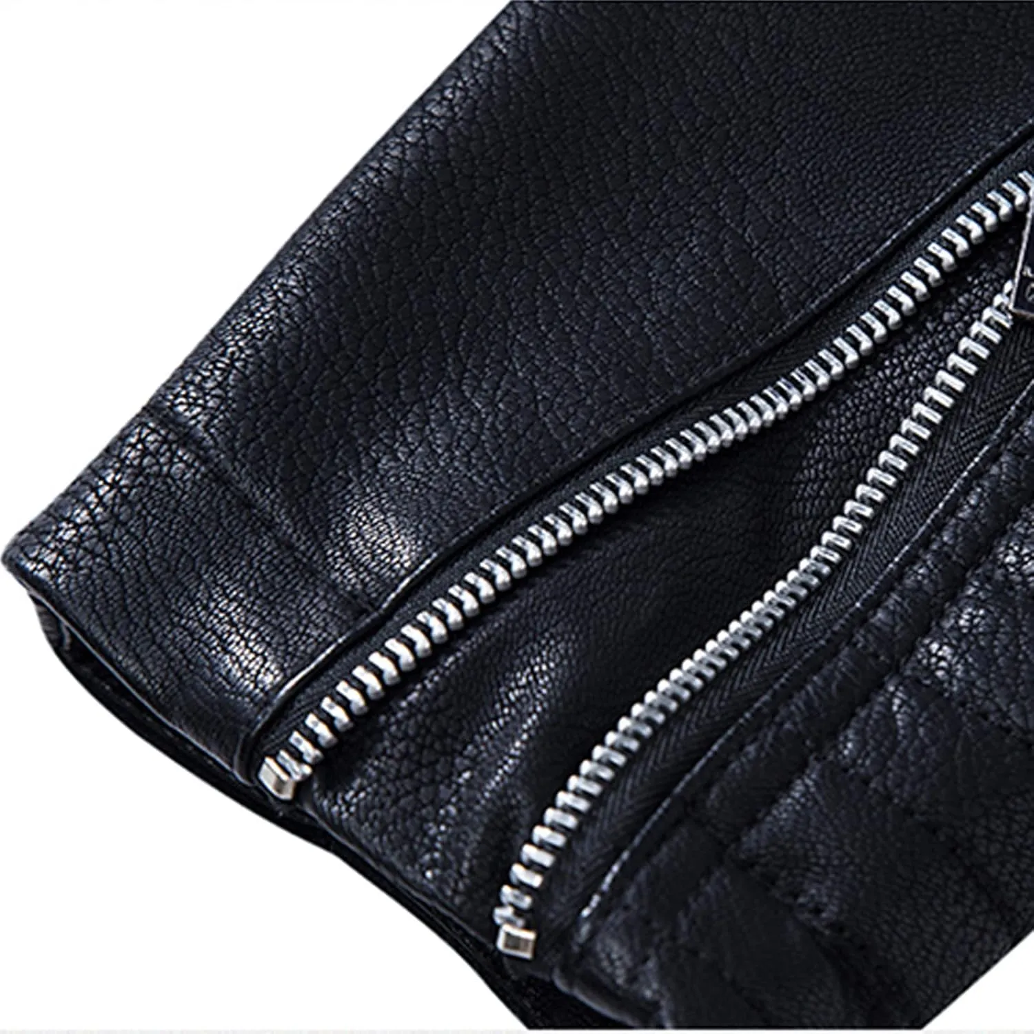 Faux Leather Jacket Mens Slim Fit Notch Lapel Zip Up PU Leather Coat Motorcycle Biker Jacket with Pockets