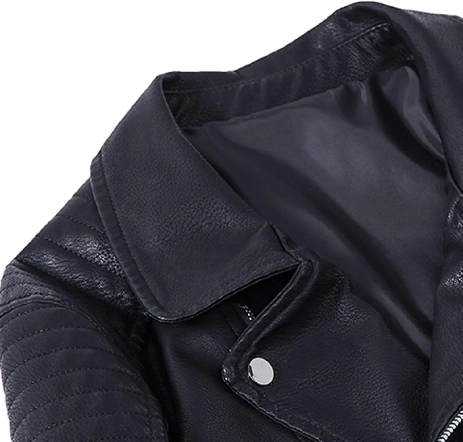 Faux Leather Jacket Mens Slim Fit Notch Lapel Zip Up PU Leather Coat Motorcycle Biker Jacket with Pockets
