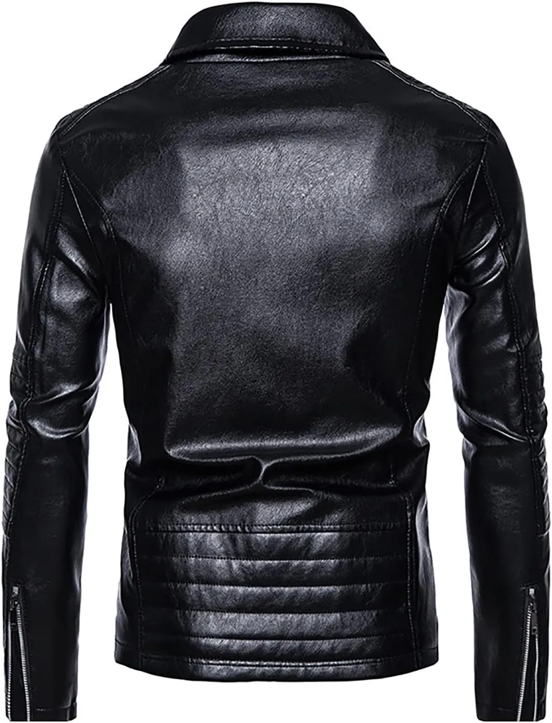 Faux Leather Jacket Mens Slim Fit Notch Lapel Zip Up PU Leather Coat Motorcycle Biker Jacket with Pockets