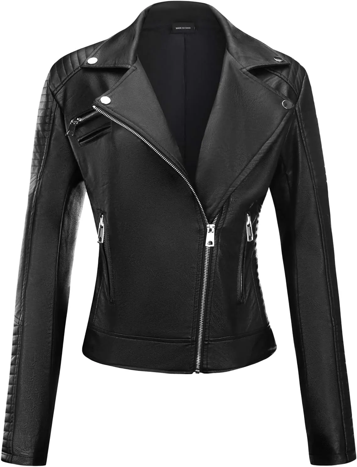 FIRST WAY Faux Leather Jackets for Women, Black Vegan Jackets Moto Biker Motorcycle Coat