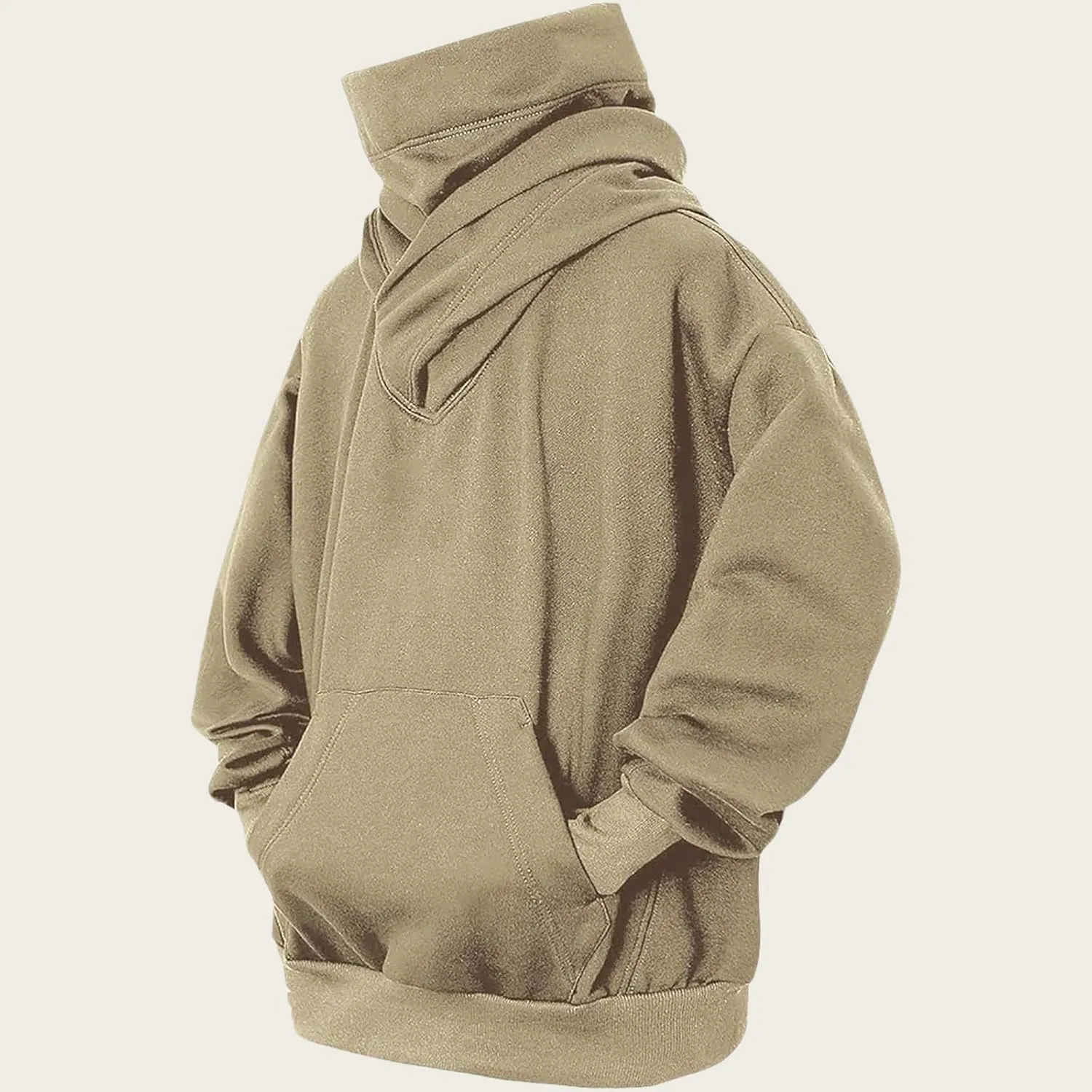 Fleece Hoodies for Men, Cowl Neck Sweatshirts Casual Long Sleeve Pullover Fall Winter Warm Loose Fit Solid Tops
