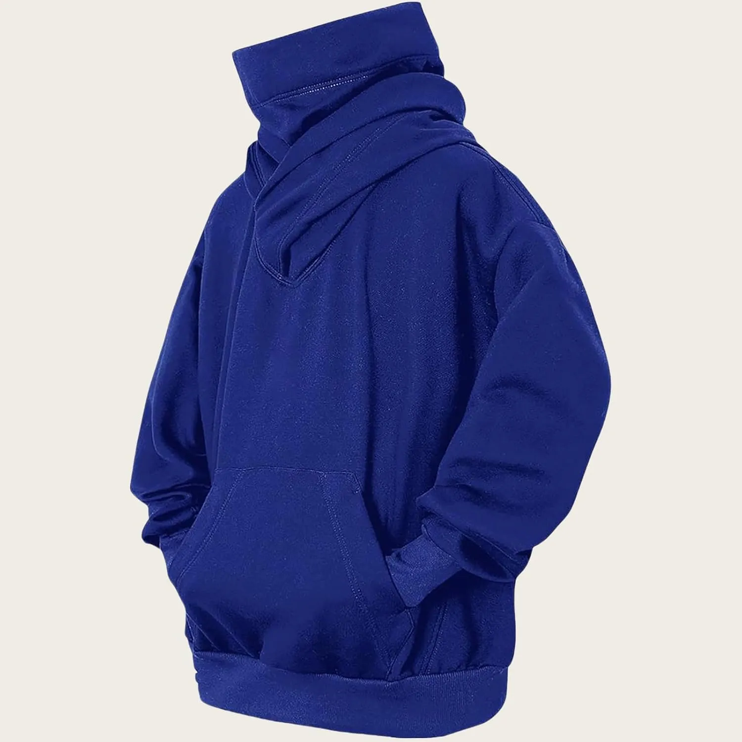 Fleece Hoodies for Men, Cowl Neck Sweatshirts Casual Long Sleeve Pullover Fall Winter Warm Loose Fit Solid Tops