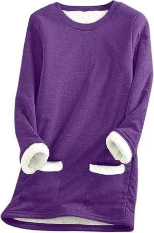 Fleece Sweatshirts for Women Crewneck Thermal Shirts Fleece Tops Round Neck Long Sleeve Pullover Blouses