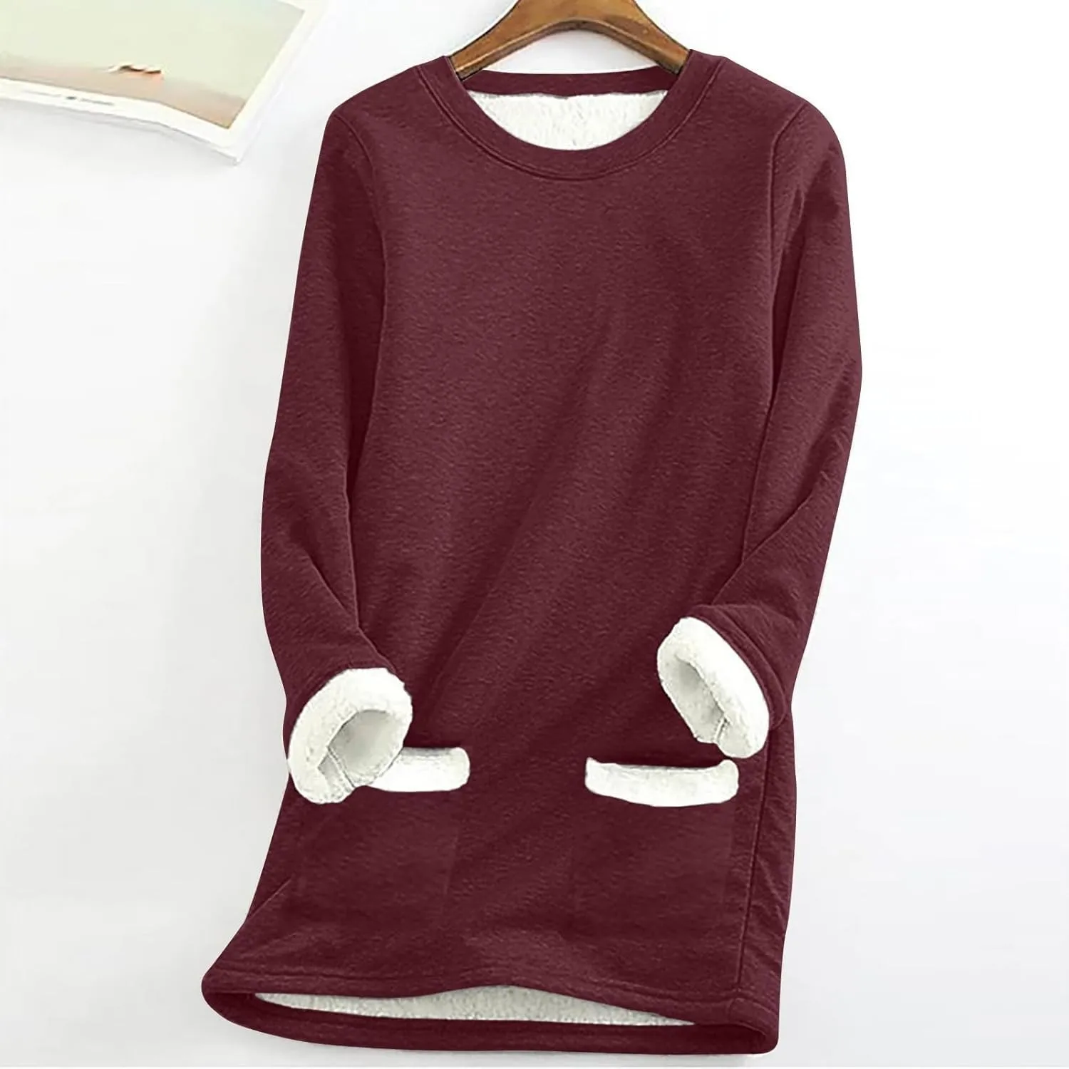 Fleece Sweatshirts for Women Crewneck Thermal Shirts Fleece Tops Round Neck Long Sleeve Pullover Blouses