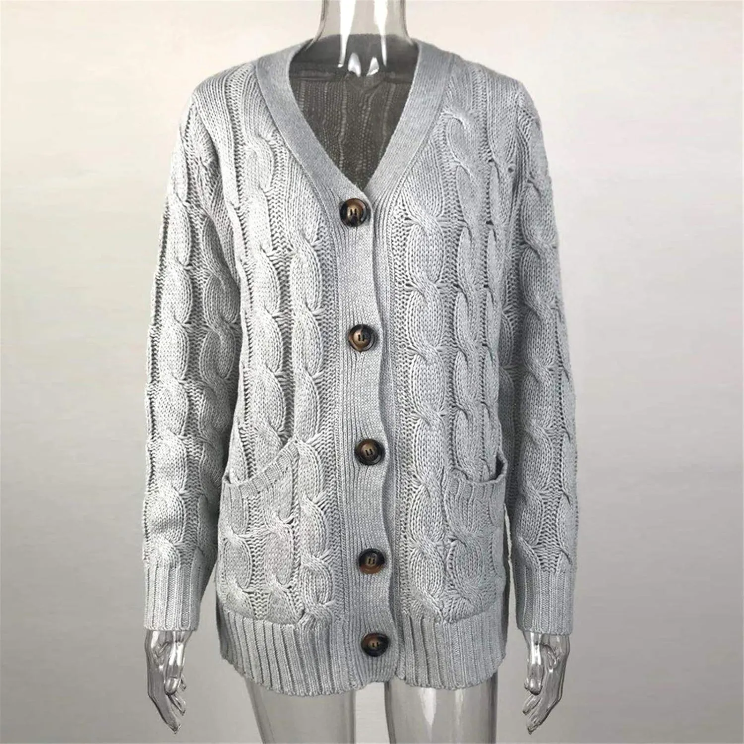 FMCHICO Women Open Front Cardigan Sweater Button Down Knit Sweater Coat
