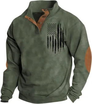 FONMA Sweatshirts for Men Fall Fashion 2024 Patriotic Printed Standing Collor Button Up Shirt Casual Loose Athletic Shirt Top