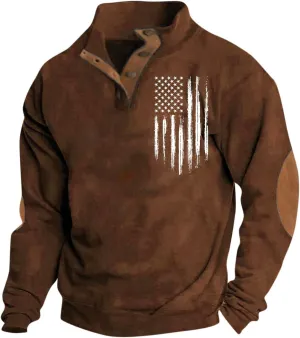FONMA Sweatshirts for Men Fall Fashion 2024 Patriotic Printed Standing Collor Button Up Shirt Casual Loose Athletic Shirt Top