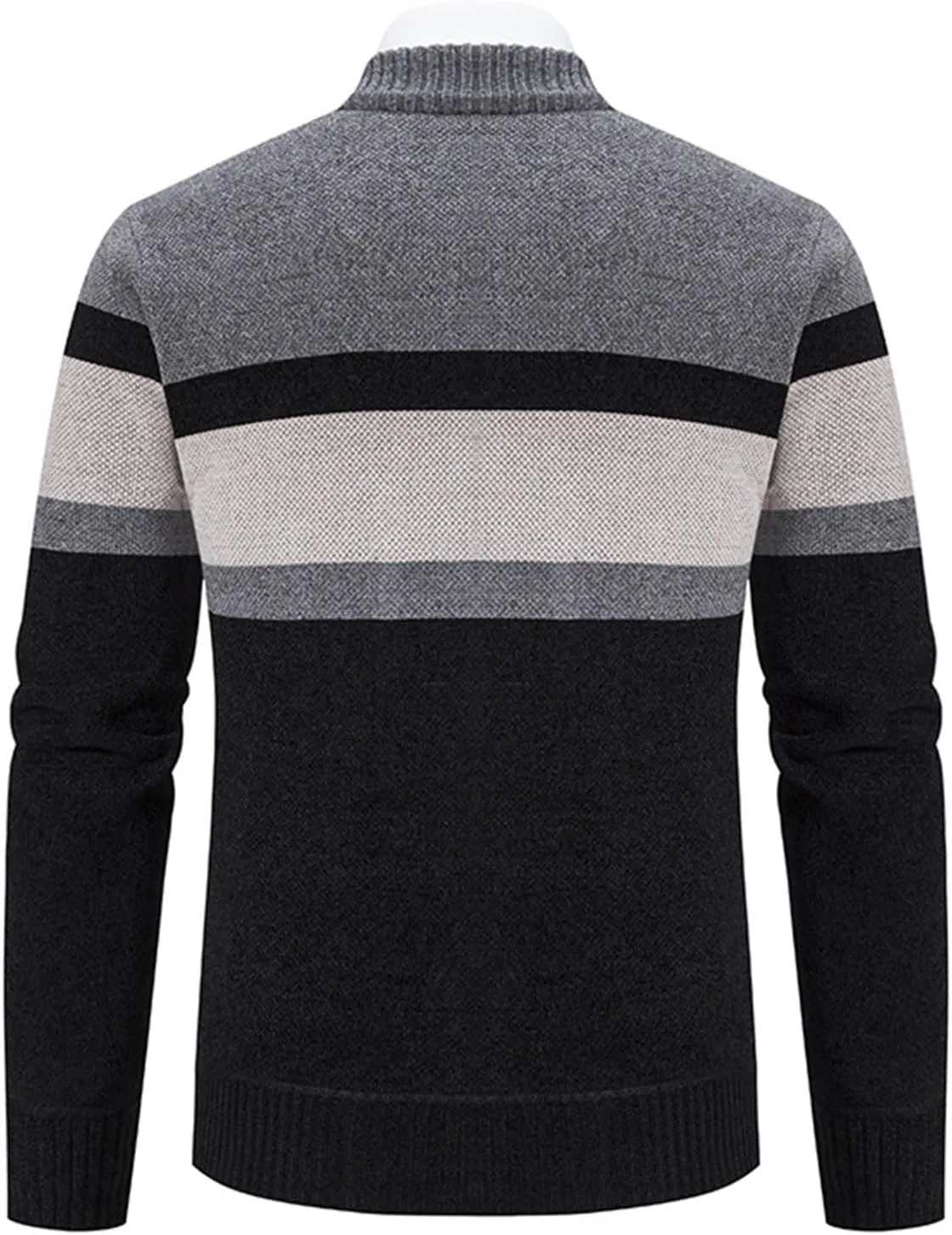 Full Zip Quilted Lined Cardigan Sweaters for Men Stand Collar Fleece Cable Knit Sweater with Pockets