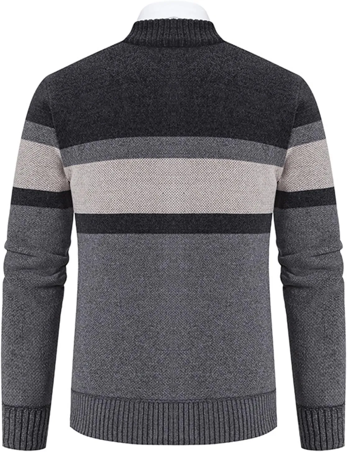 Full Zip Quilted Lined Cardigan Sweaters for Men Stand Collar Fleece Cable Knit Sweater with Pockets