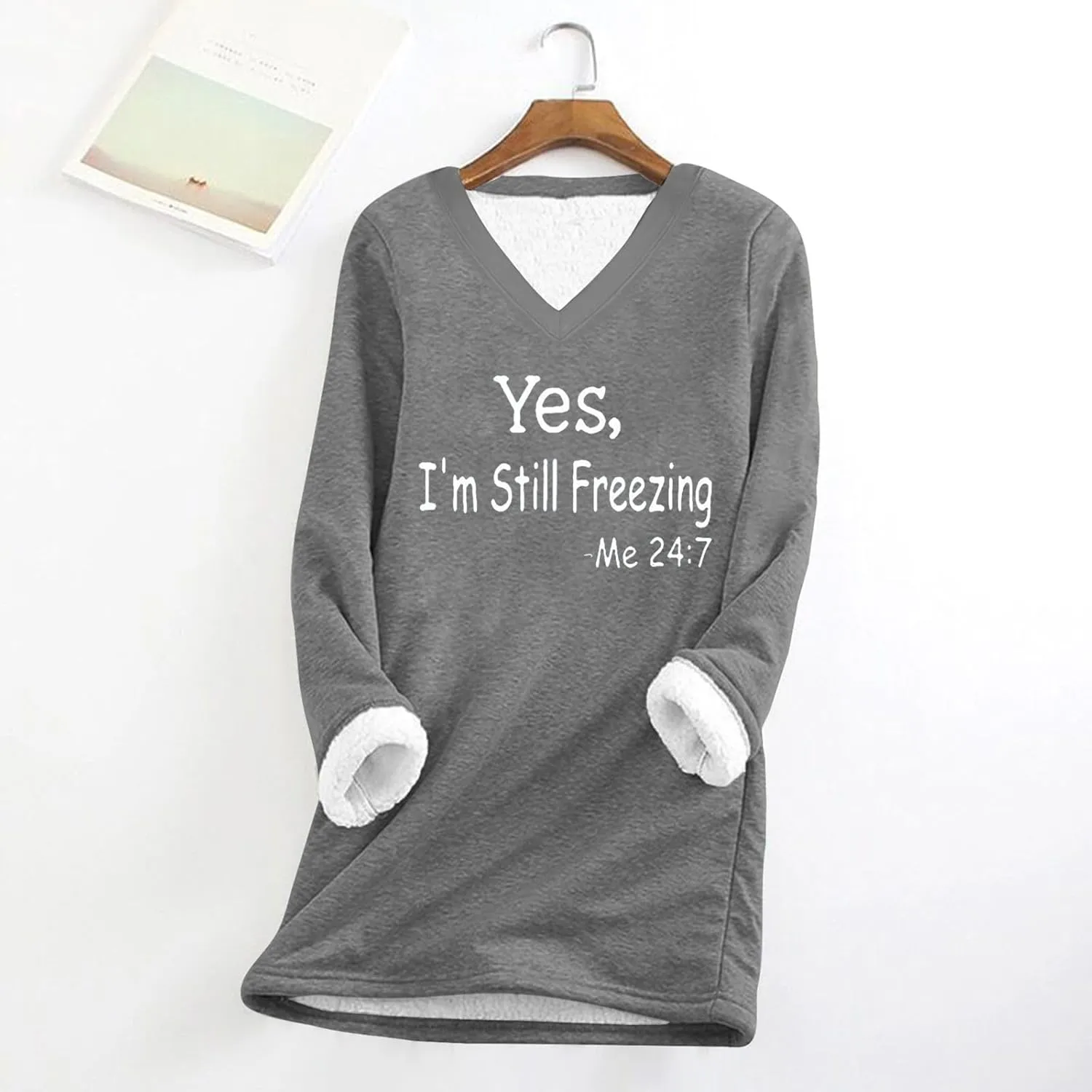 Fuzzy Fleece Lined Sweatshirts for Women 2023 Cozy Winter Pullover Sweater Tops v Neck Plus Size Loose Long Loungewear