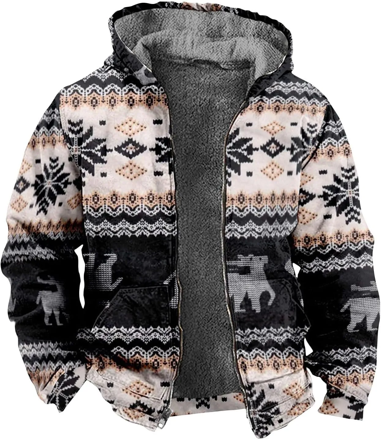 Gentle Loose Novelty Sweatshirts Long Sleeve Zipper Hooded Relaxed Coat Outerwear Jackets for Men