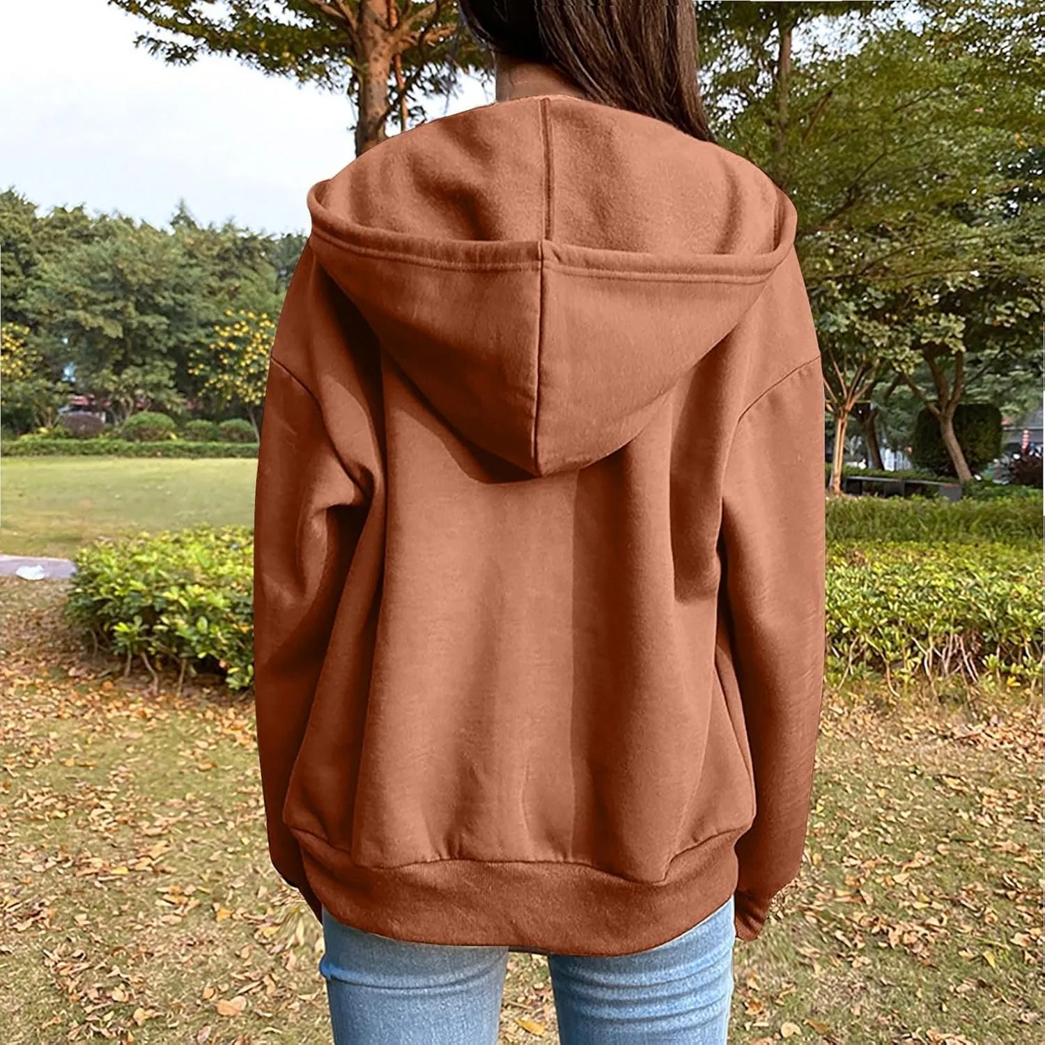 GIERIDUC Women's Zip Up Oversized Sweatshirts Fleece Jacket Coat Long Sleeve Casual Hoodies Fall Teen Girls Preppy Clothes