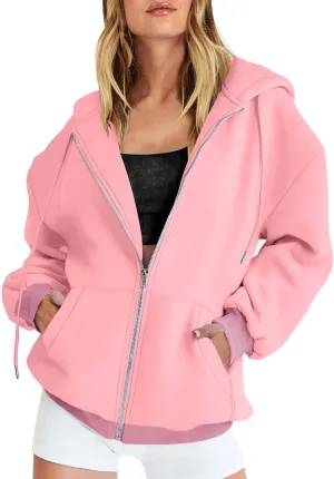 GIERIDUC Zip Up Hoodie Women 2024 Trendy Long Sleeve Sweatshirts Jacket Casual Athletic Hooded Track Jacket with Pockets