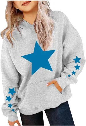 Girls Kids Hoodies Sweatshirt Cute Long Sleeve Cozy Pullover Star Printed Pullover Hooded Warm Clothes Outwear