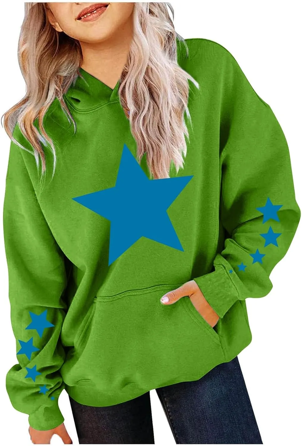 Girls Kids Hoodies Sweatshirt Cute Long Sleeve Cozy Pullover Star Printed Pullover Hooded Warm Clothes Outwear