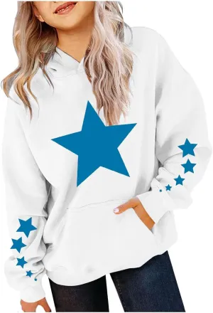 Girls Kids Hoodies Sweatshirt Cute Long Sleeve Cozy Pullover Star Printed Pullover Hooded Warm Clothes Outwear