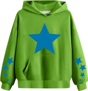 Girls Kids Hoodies Sweatshirt Cute Long Sleeve Cozy Pullover Star Printed Pullover Hooded Warm Clothes Outwear
