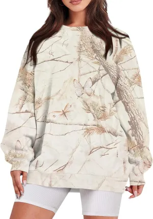 GOFULY Camo Sweatshirt For Women Crewneck Fall Oversized Y2k Camo Shirt Pullover Long Sleeve Maple Leaf Print Travel Clothes