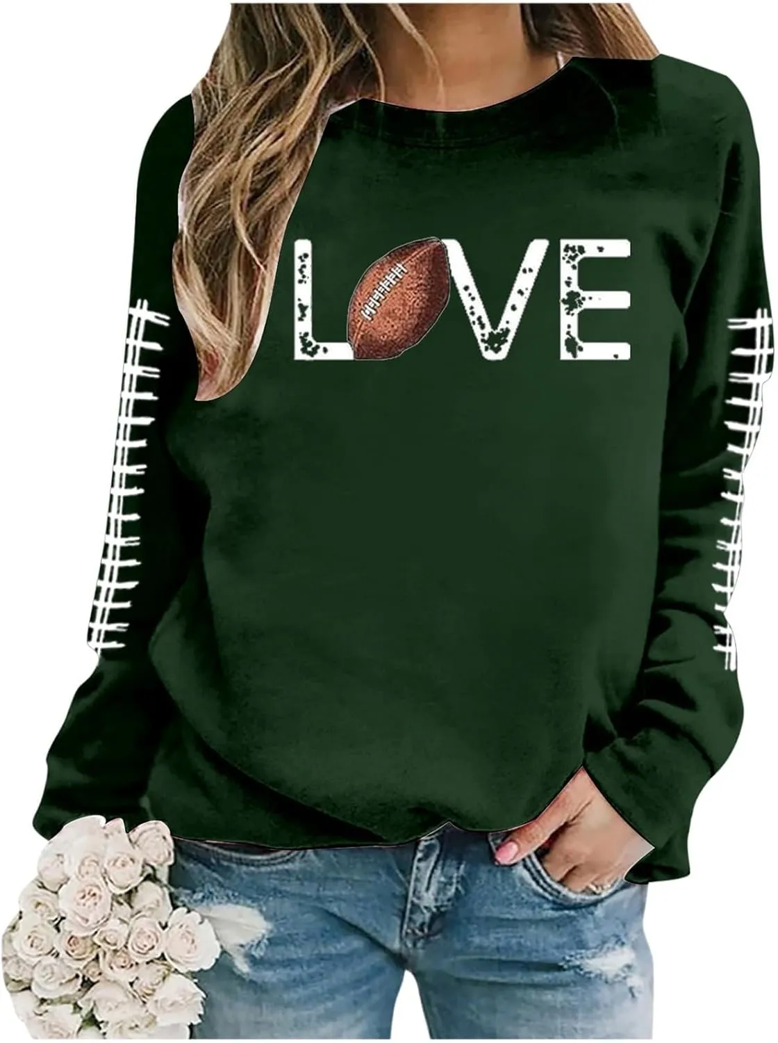 GOFULY Football Sweatshirts For Women Lightweight Game Day Shirts Long Sleeve Fall Sweatshirts 2024 Crewneck Outfits Tops