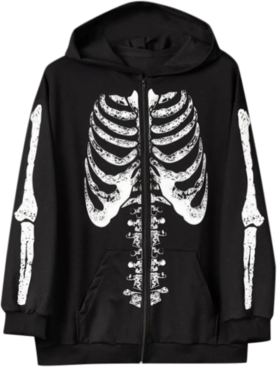 Graphic Hoodies For Men Skeleton Print Zip Up Coat Drawstring Jacket Long Sleeve Outwear Hooded Sweatshirt