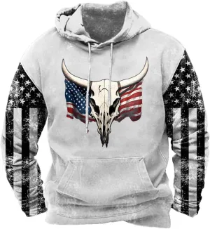 Graphic Hoodies for Men Western Aztec Ethnic Crewneck Sweatshirt USA Flag Patriotic Hoodie Oversized Hoodie Pullover