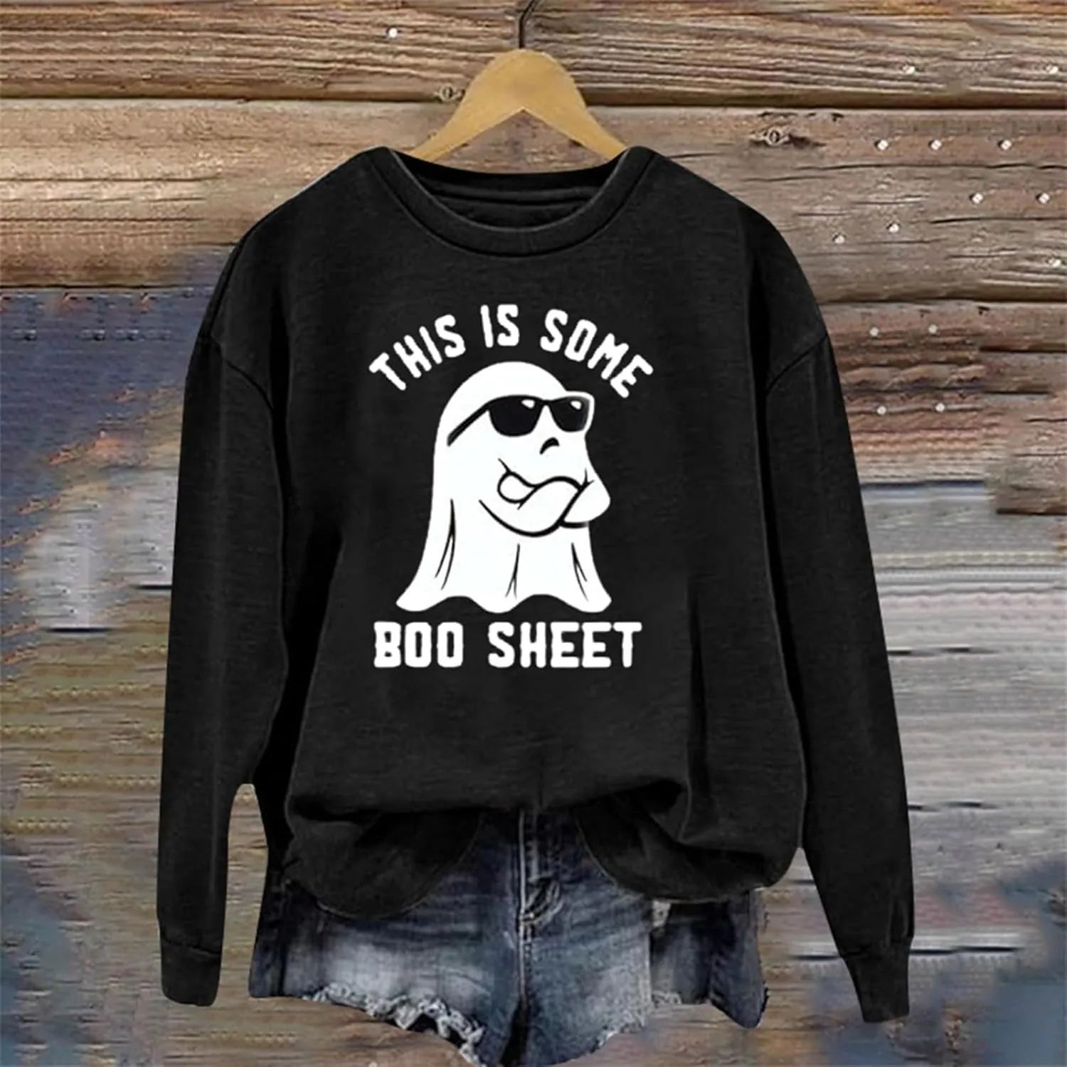 Halloween Crewneck Sweatshirts Women Ghost Print Loose Pullover Tops Graphic Long Sleeve Oversized Cute Sweatshirt