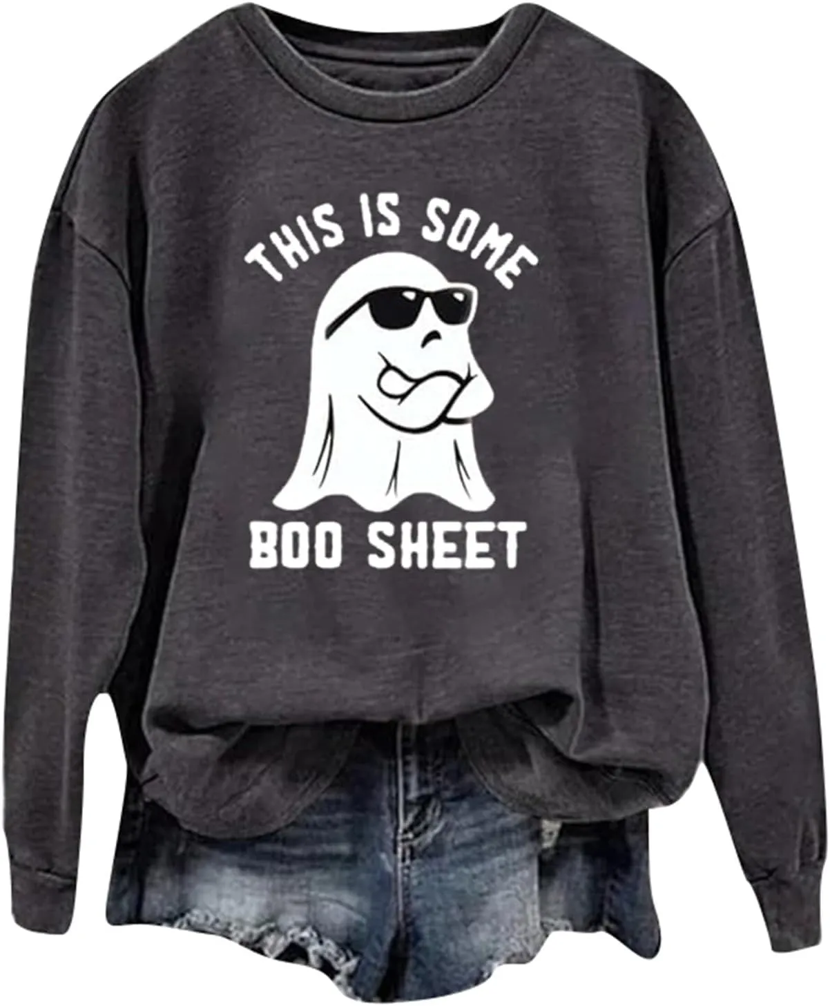 Halloween Crewneck Sweatshirts Women Ghost Print Loose Pullover Tops Graphic Long Sleeve Oversized Cute Sweatshirt