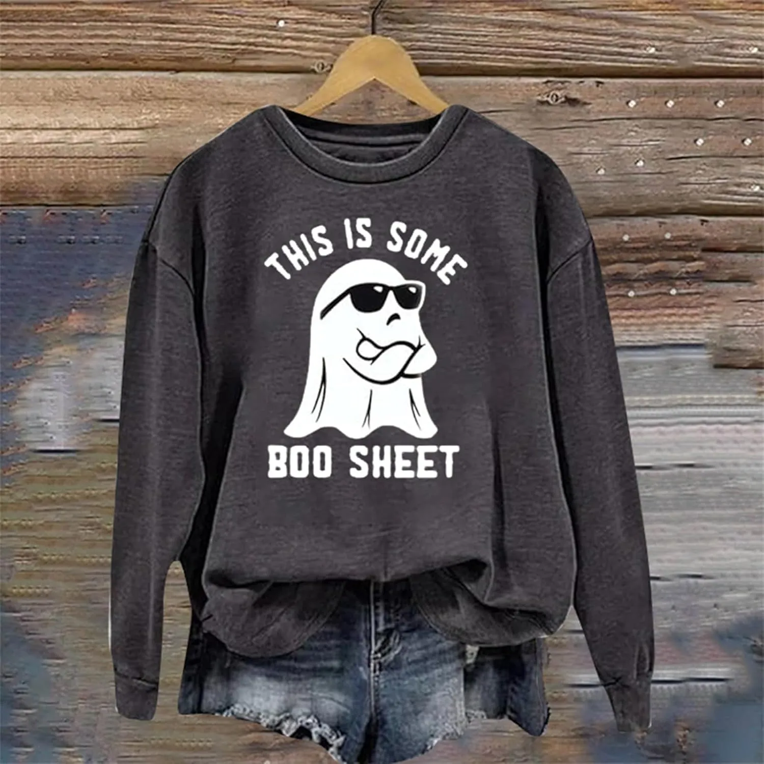 Halloween Crewneck Sweatshirts Women Ghost Print Loose Pullover Tops Graphic Long Sleeve Oversized Cute Sweatshirt