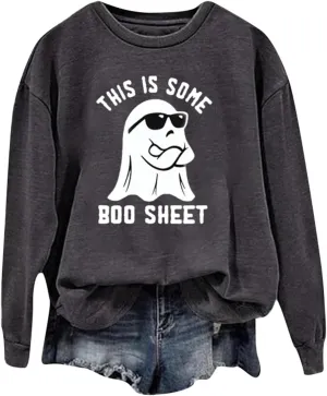 Halloween Crewneck Sweatshirts Women Ghost Print Loose Pullover Tops Graphic Long Sleeve Oversized Cute Sweatshirt