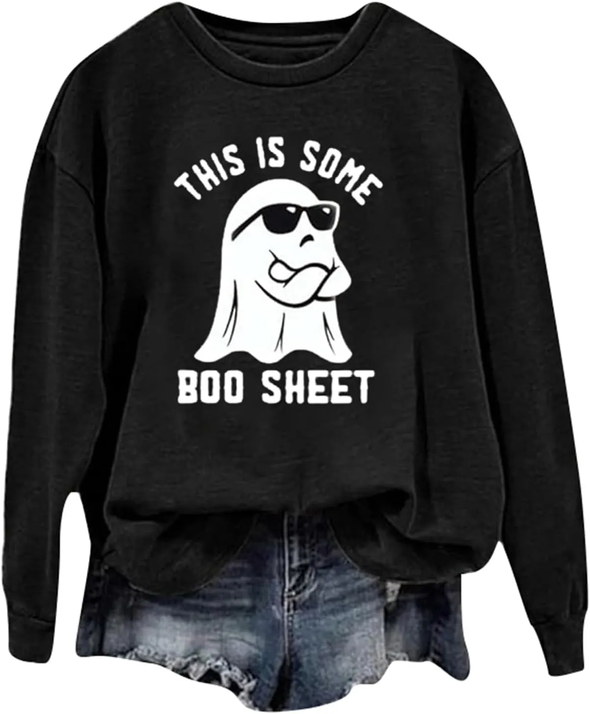 Halloween Crewneck Sweatshirts Women Ghost Print Loose Pullover Tops Graphic Long Sleeve Oversized Cute Sweatshirt