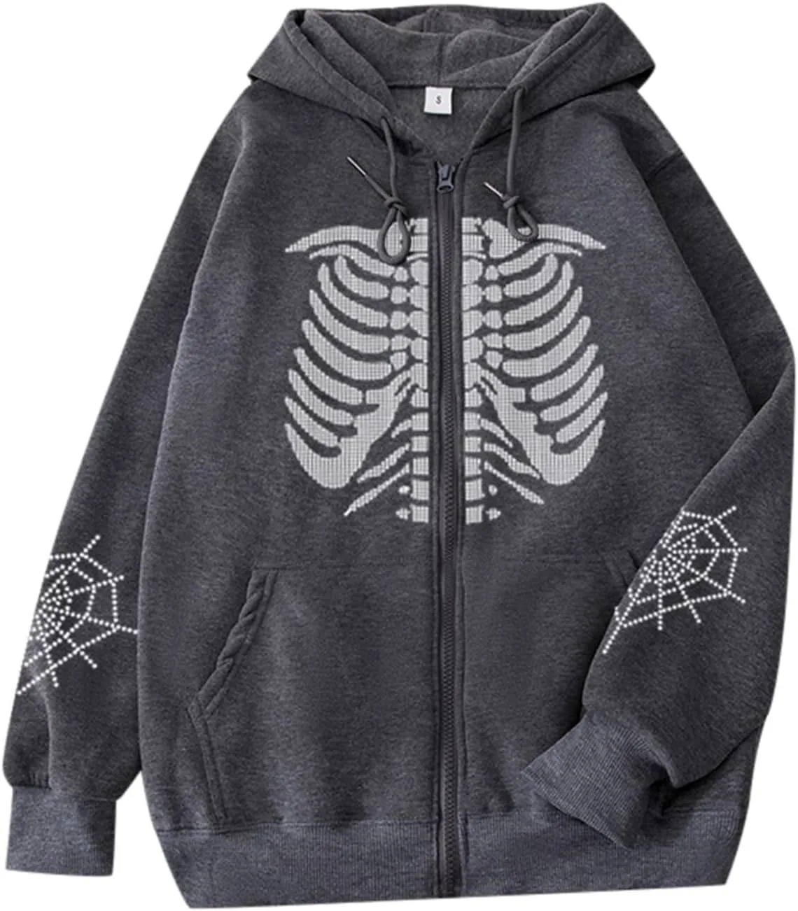 Halloween Mens Zip Up Hoodie Skeleton Graphic Print Oversized Long Sleeve Jacket Teens Preppy Loose Casual Pullover