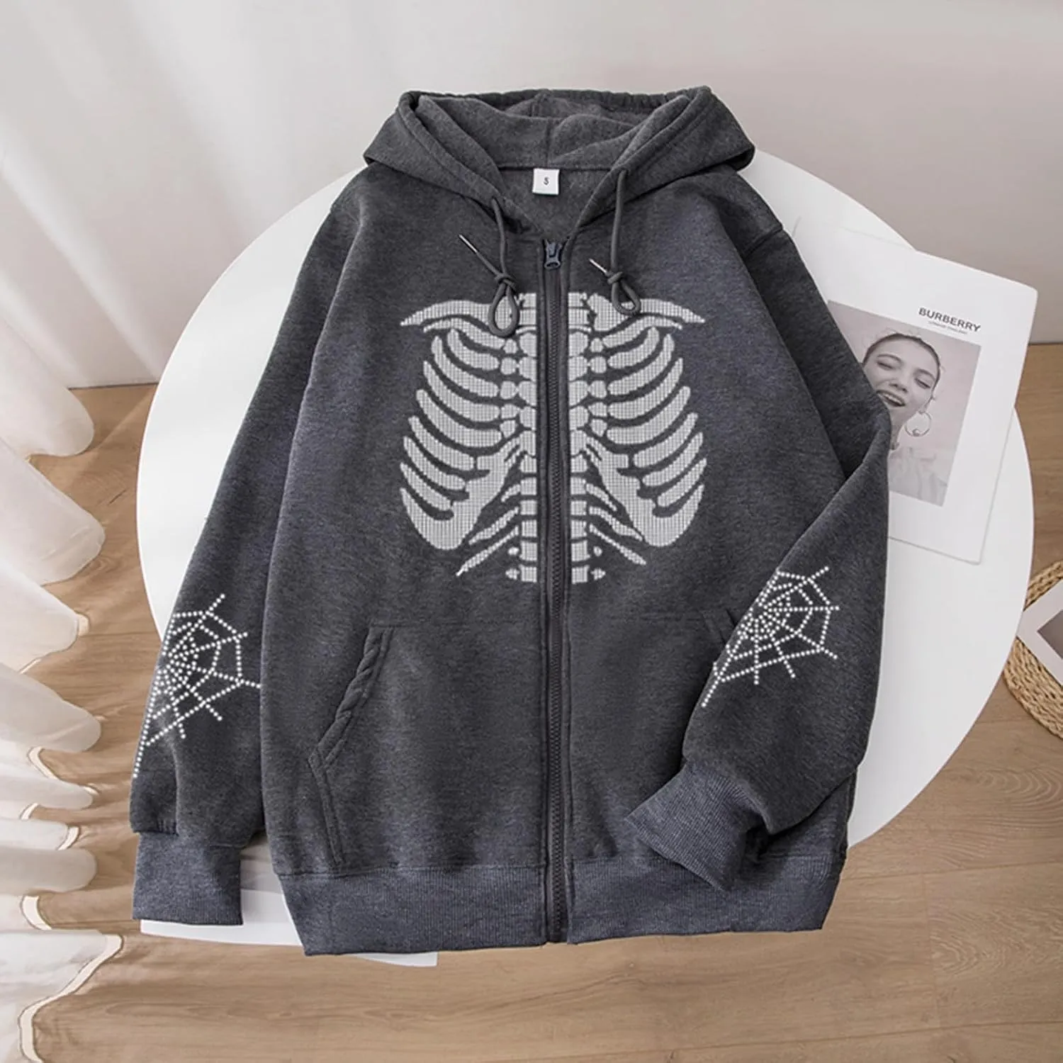 Halloween Mens Zip Up Hoodie Skeleton Graphic Print Oversized Long Sleeve Jacket Teens Preppy Loose Casual Pullover