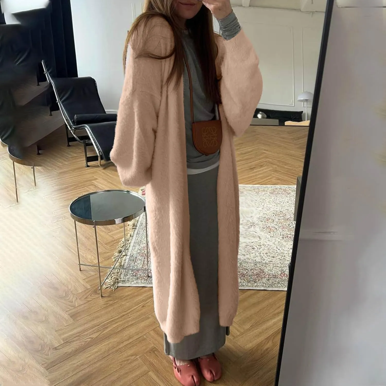 HGps8w Women's Fuzzy Soft Long Sweater Cardigans Casual Long Sleeve Open Front Knitted Outerwear Jackets