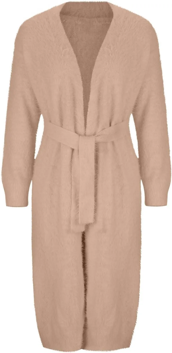 HGps8w Women's Fuzzy Soft Long Sweater Cardigans Casual Long Sleeve Open Front Knitted Outerwear Jackets