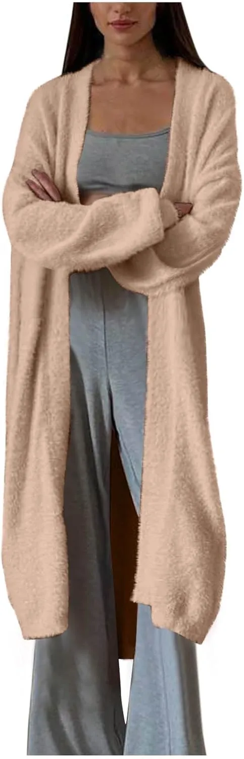 HGps8w Women's Fuzzy Soft Long Sweater Cardigans Casual Long Sleeve Open Front Knitted Outerwear Jackets