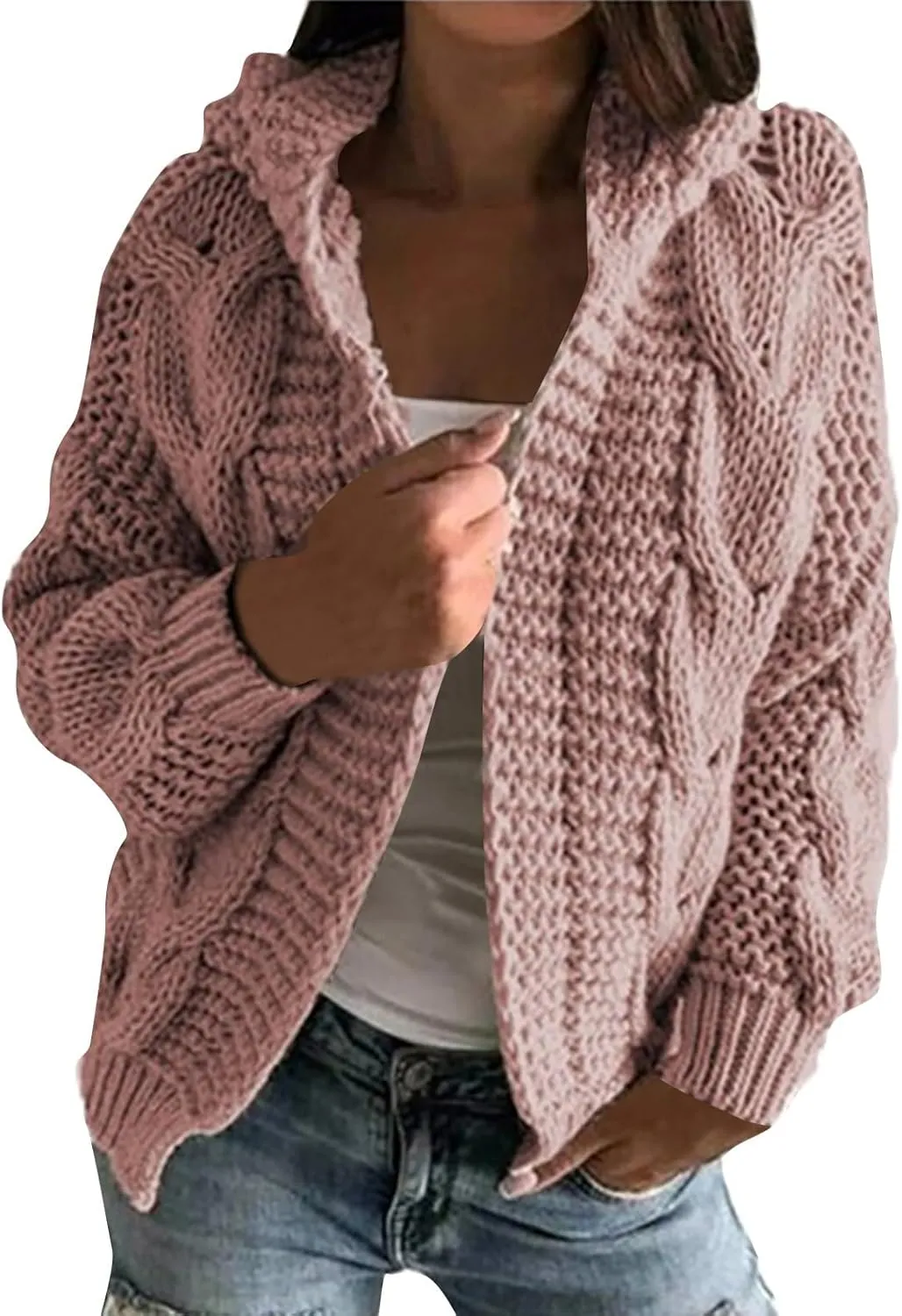 Holiday Hood Long Sleeve Sweater Ladies Cocktail Basic Hooded Regular Fit Windbreaker Women Knit Soft Solid
