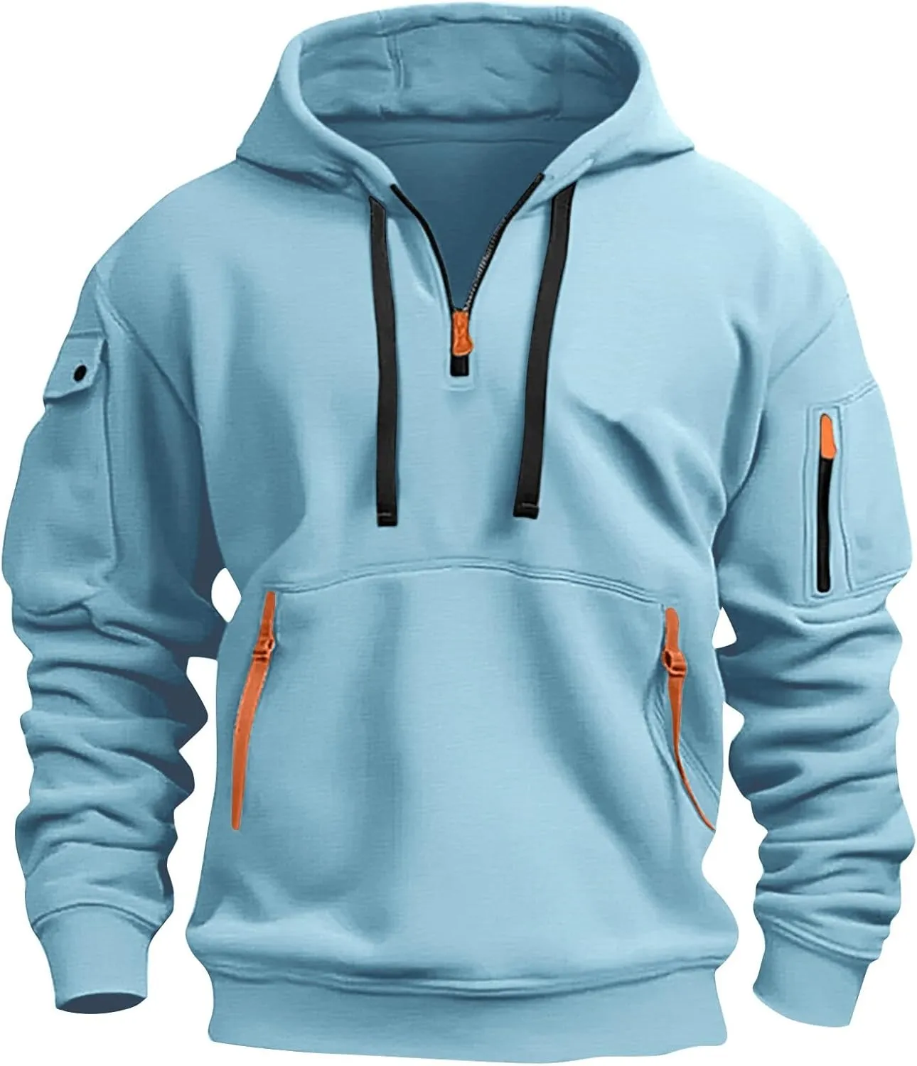 Hoodies for Men Quarter Zip Pullover Tactical Sweatshirt Casual Vintage Long Sleeve Workout Hoodie With Pockets