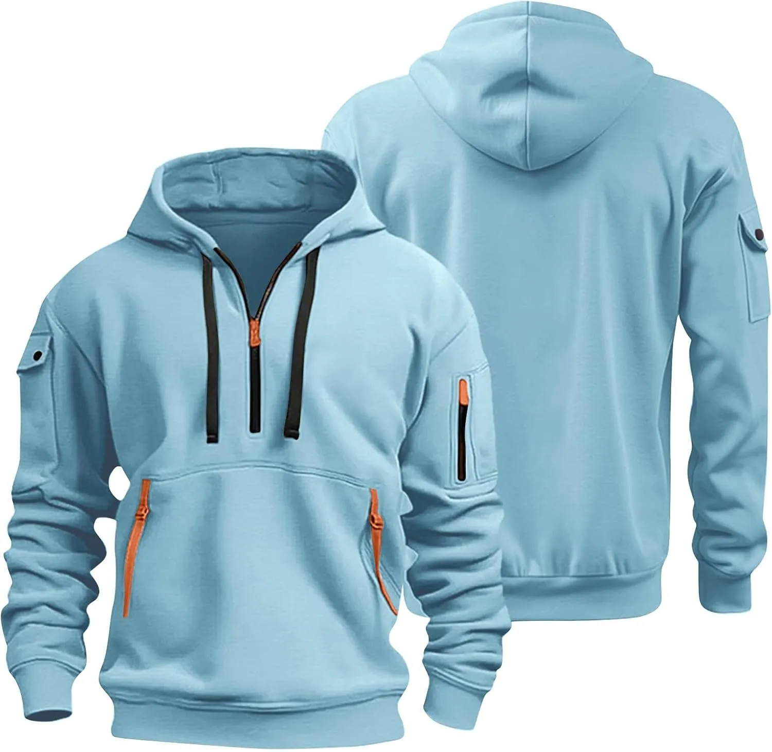 Hoodies for Men Quarter Zip Pullover Tactical Sweatshirt Casual Vintage Long Sleeve Workout Hoodie With Pockets