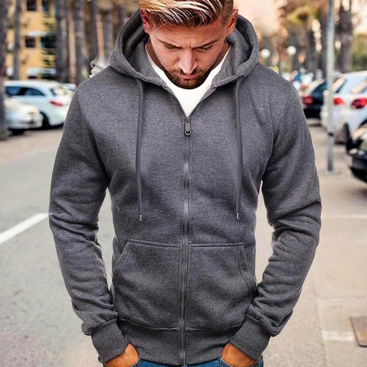 Hoodies for Men Zip up Lightweight Hoodie Big and Tall Sweatshirt Casual Fashion Jackets Fall Tops with Zip Pockets