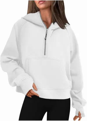 Hoodies For Women Half Zip Cropped Pullover Tops With Thumb Hole Fleece Quarter Zipper Hoodie 2024 Fall Y2k Outfits