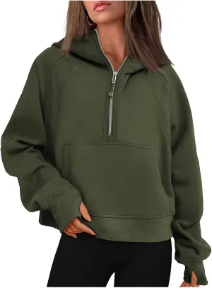 Hoodies Sweatshirts for Women Quarter Half Zip Cropped Fleece Pullover Casual Loose Long Sleeve Tops