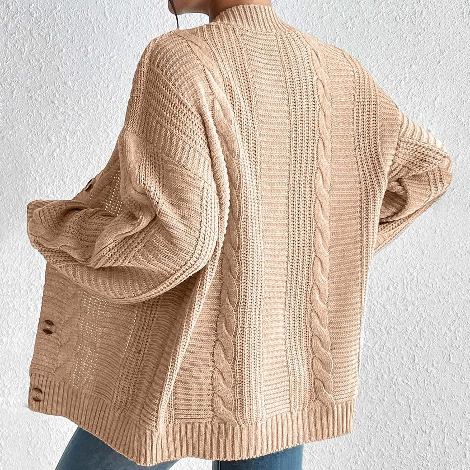 iLH Cardigan Sweaters for Women Open Front Cable Knit Sweater Chunky Crochet Outwear Coats Button down Fall Jackets