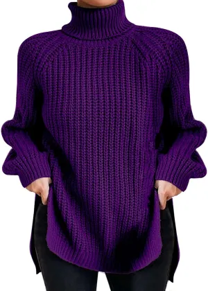 iLH Fall Sweater for Women 2024 Oversize Knit Sweaters Turtleneck Solid Chunky Pullover Sweatshirt Crochet Jumper Tops