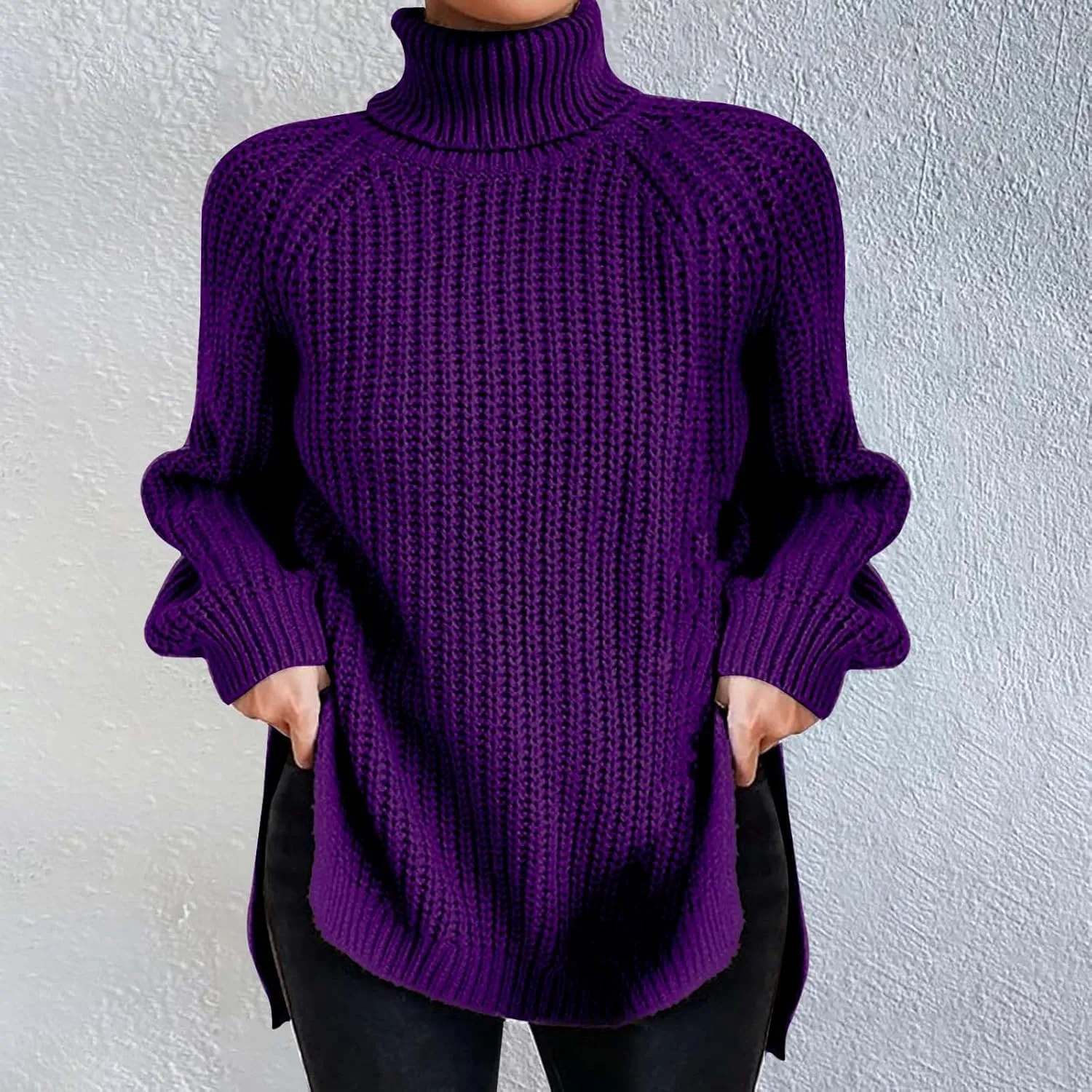 iLH Fall Sweater for Women 2024 Oversize Knit Sweaters Turtleneck Solid Chunky Pullover Sweatshirt Crochet Jumper Tops