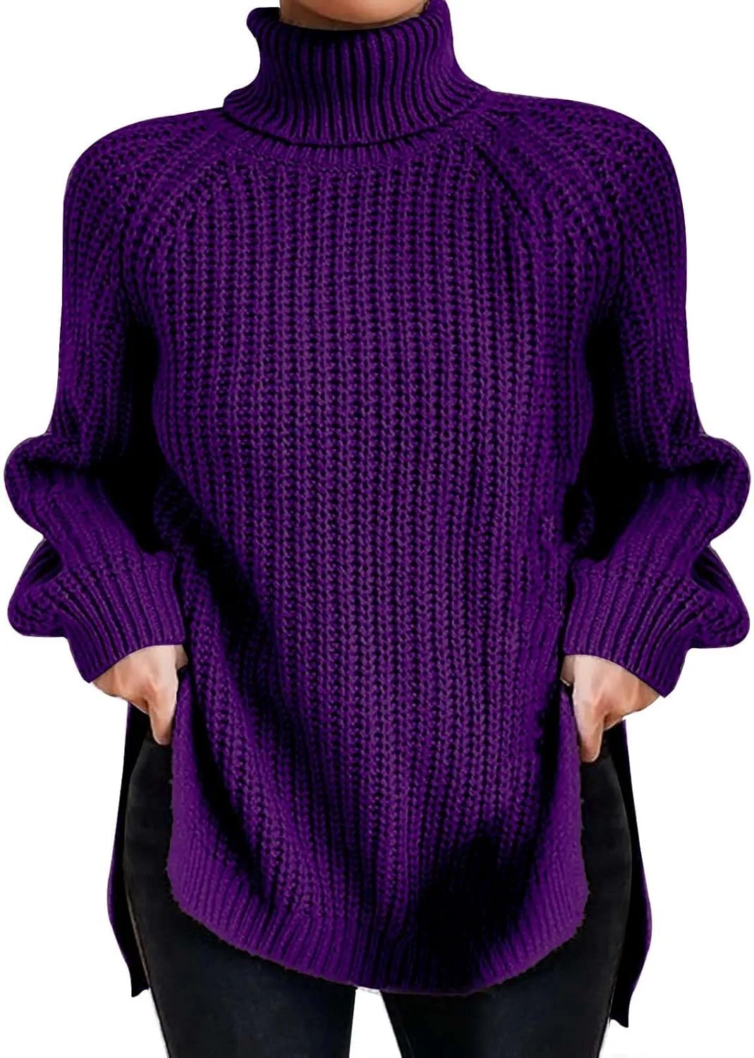 iLH Fall Sweater for Women 2024 Oversize Knit Sweaters Turtleneck Solid Chunky Pullover Sweatshirt Crochet Jumper Tops