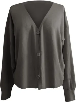 iLH Women's 2024 Fall Open Front Cardigan Loose Chunky Knitted Sweater V Neck Button Down Solid Casual Outwear Coats