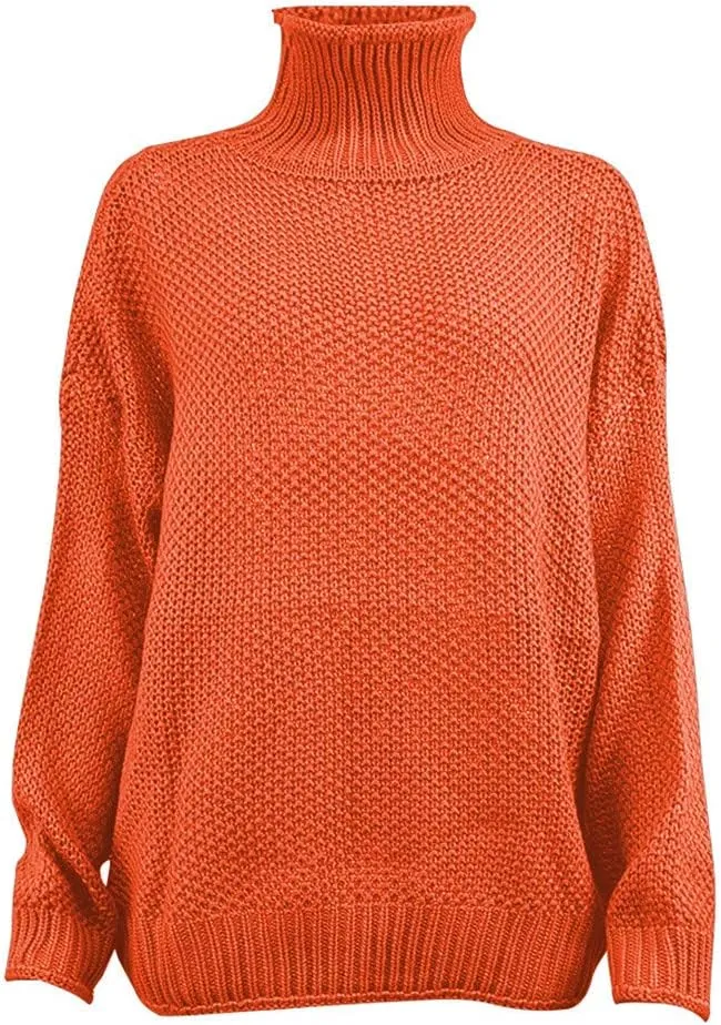 iLH Women's Fall Sweater 2024 Oversize Loose Knitted Sweaters Turtleneck Crochet Chunky Pullover Sweatshirt Jumper Tops