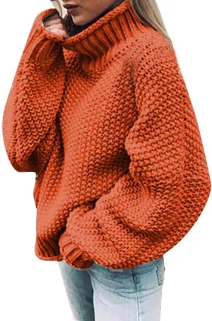 iLH Women's Fall Sweater 2024 Oversize Loose Knitted Sweaters Turtleneck Crochet Chunky Pullover Sweatshirt Jumper Tops