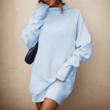 IVERIRMIN Womens Mini Turtleneck Ribbed Sweater Dress Casual Oversized Elegant Batwing Long Sleeve Fine Knit Short Dresses