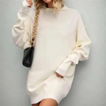 IVERIRMIN Womens Mini Turtleneck Ribbed Sweater Dress Casual Oversized Elegant Batwing Long Sleeve Fine Knit Short Dresses